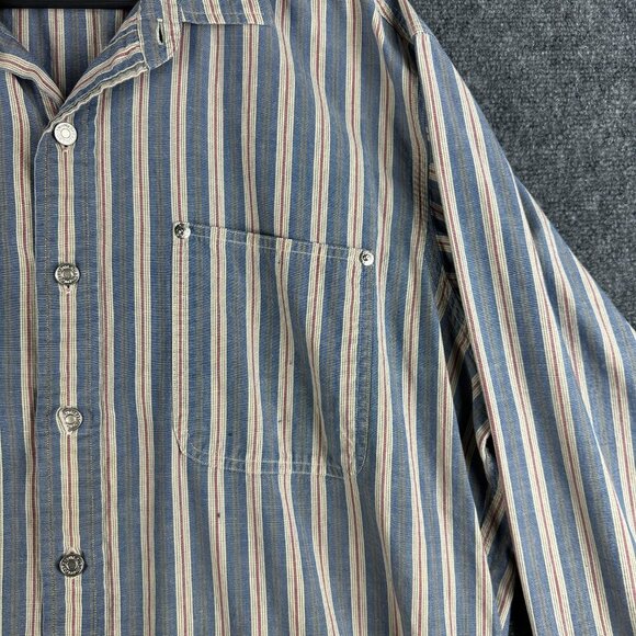 Polo Ralph Lauren Shirt Mens Large Blue Red Stripe Cotton Button Up Pockets - Picture 5 of 9